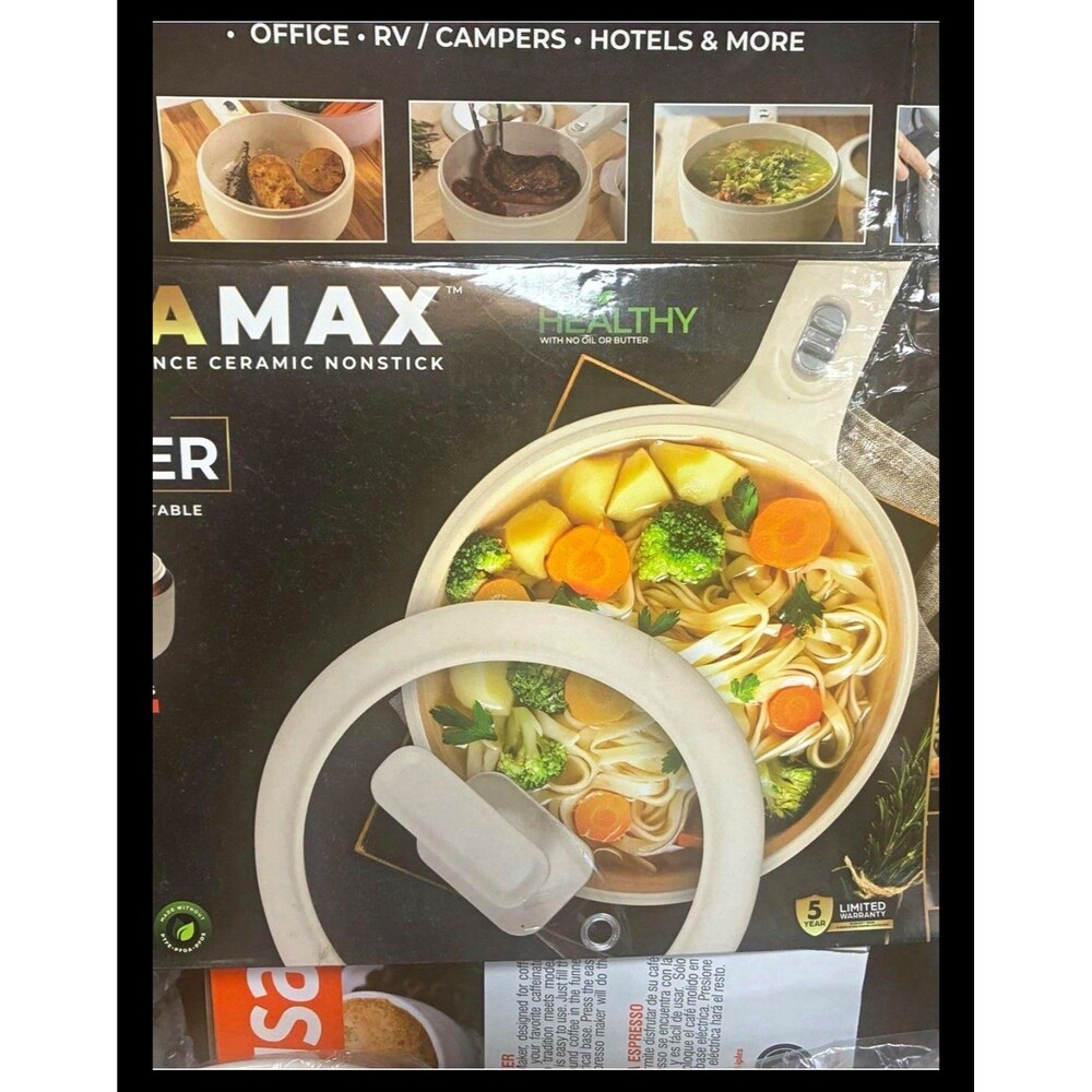 Caraway Electric Cooker 1.6 Qt Ceramic Nonstick Cream, Temp Control, 700W